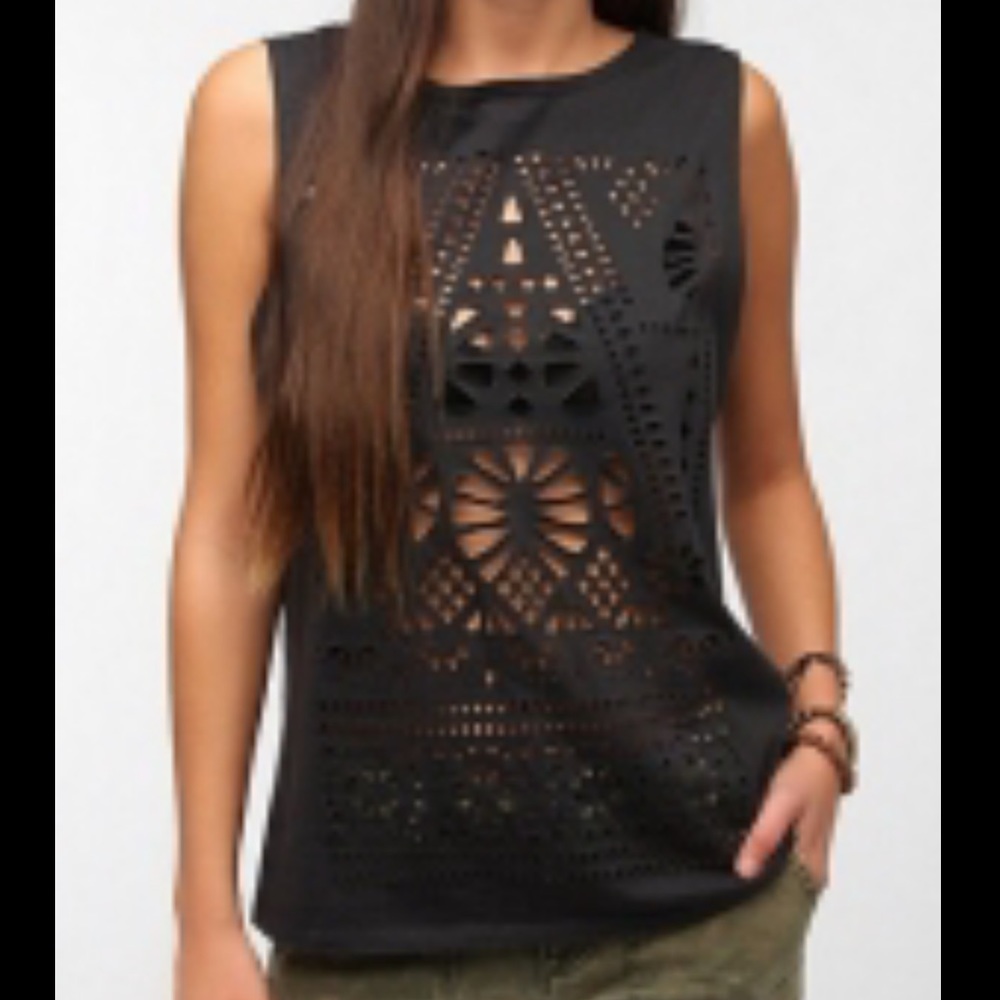 Urban Outfitters Black Laser-Cut Muscle Tee